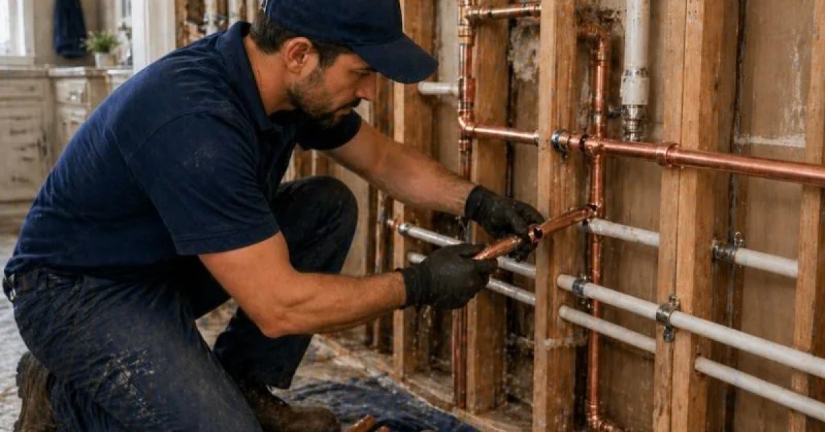Plumber working on a pipe repair